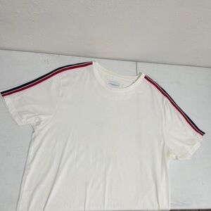 Nordstrom White T-Shirt with Striped Sleeves